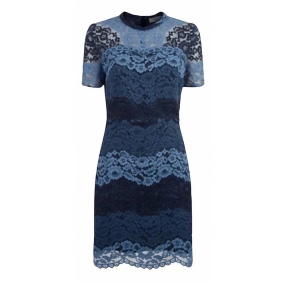Authentic SANDRO Paris Blue Rebecca Tonal Stripe Lace Dress, size 2